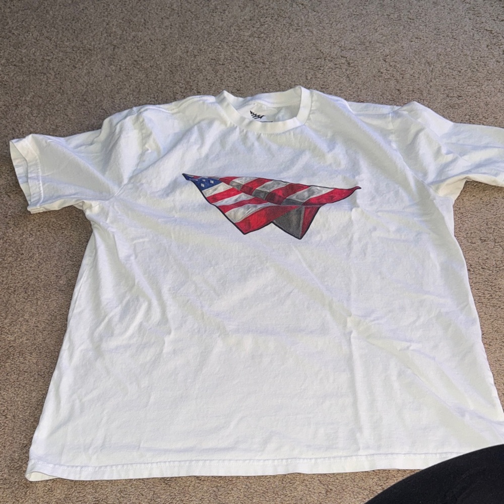 Paper Planes White T-Shirt with American Flag Paper Airplane Design